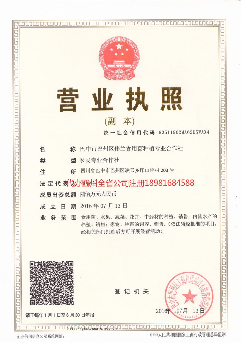 天水天水伟兰食用菌种植专业合作社